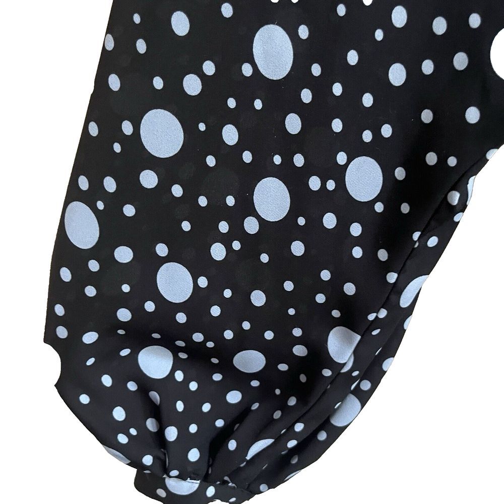Who What Wear Shirt Blouse Long Sleeve Ruffle Black Gray Polka Dot Sheer Balloon - Picture 4 of 16